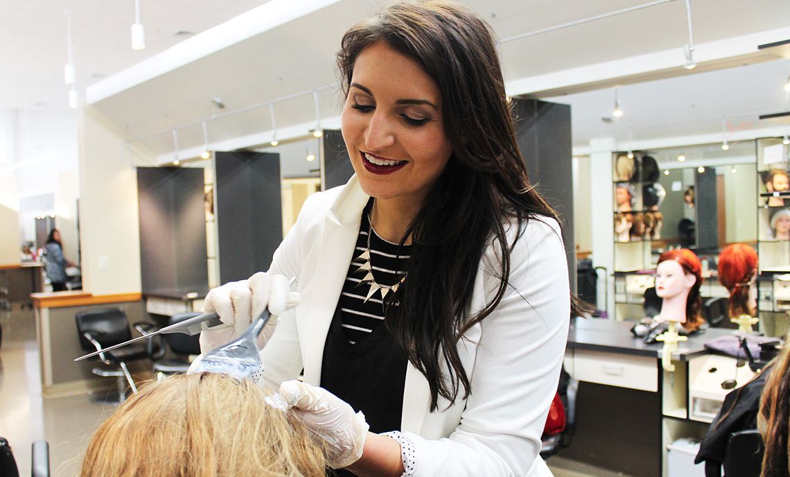 ashley lewis, a student in the beauty school at clover park technical college near tacoma