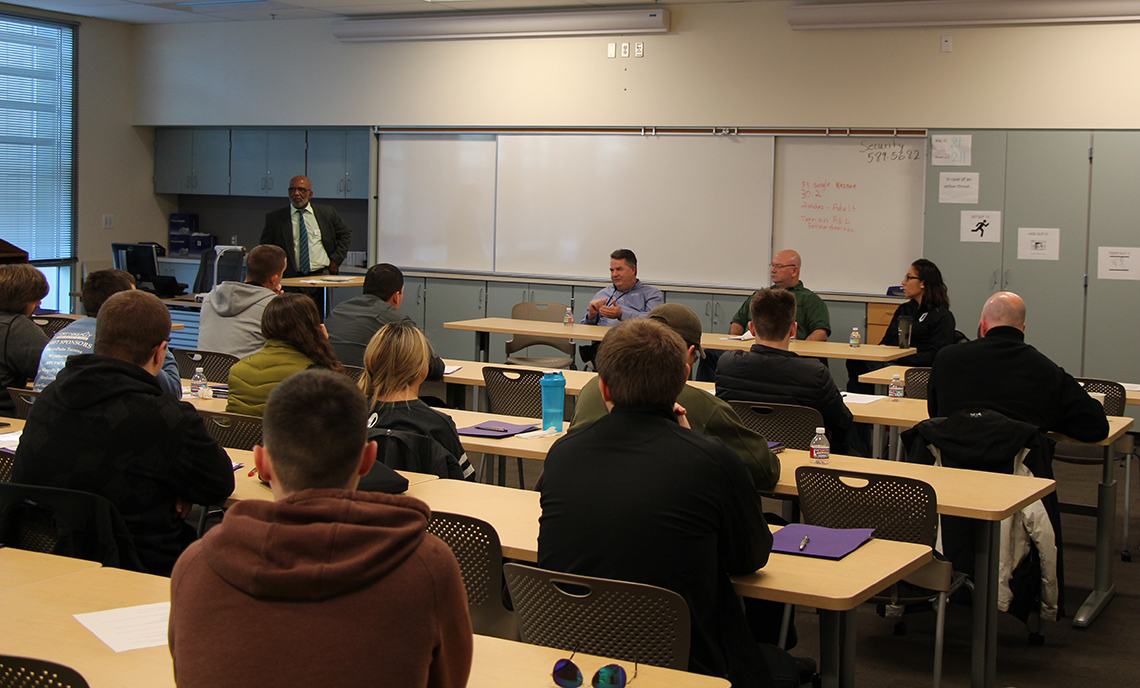 Mechatronics and FSME students listen to representatives from local employers as part of an employer panel