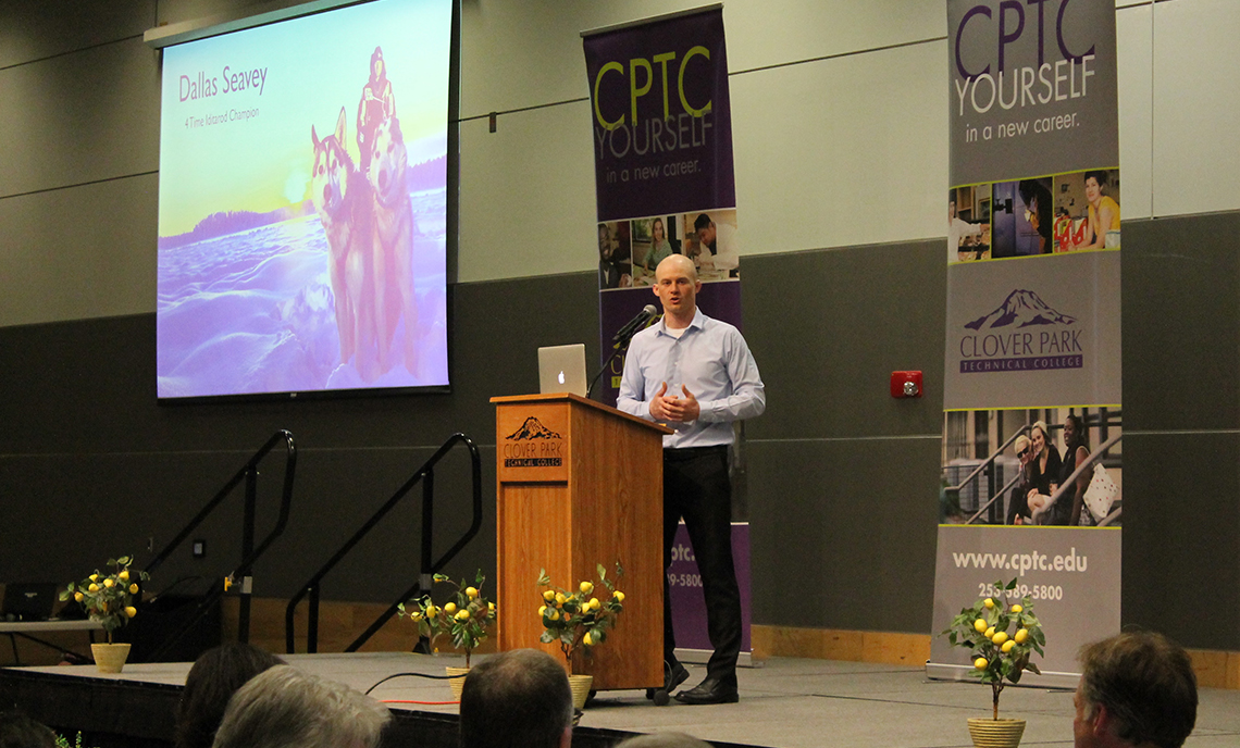 Four-time Iditarod champion Dallas Seavey served as the keynote speaker at the 2017 CPTC Foundation Scholarship Banquet on April 18 at the McGavick Conference Center.
