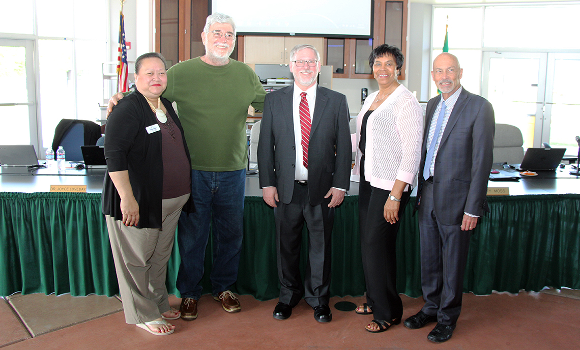 From left, CPTC Trustee Lua Pritchard, Trustee Wayne Withrow, instructor Kenneth Meerdink, Trustee Mary Moss and instructor Robert Carver following the Board of Trustees Meeting on May 10.