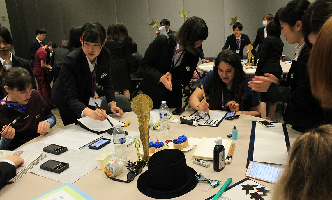 Osaka Jikei students demonstrated calligraphy as part of the cultural exchange element of their recent trip to CPTC.