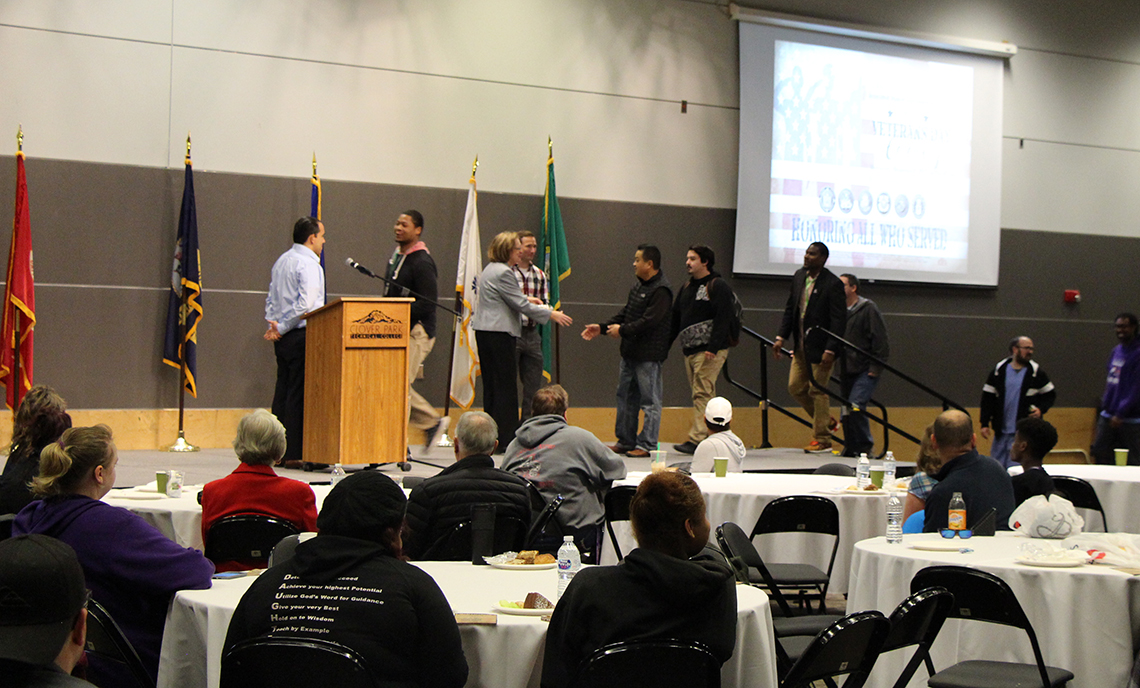 CPTC President Dr. Joyce Loveday presented pins to each veteran in attendance at the college's annual Veterans Day Ceremony on Wednesday.