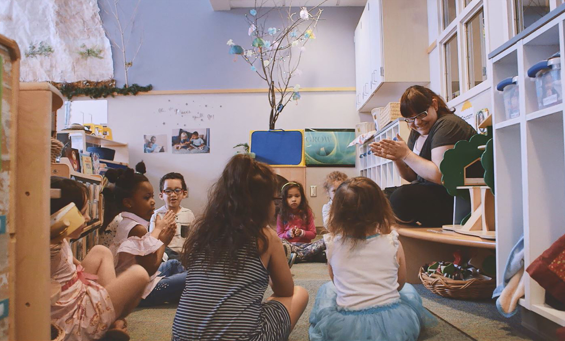 CPTC student Christen Henry cares for children at the on-campus Hayes Child Development Center as part of her Early Care and Development practicum.