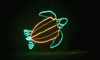 One of the giant turtles created by the CPTC Welding program on display at the 2018 Fantasy Lights at Spanaway Park.