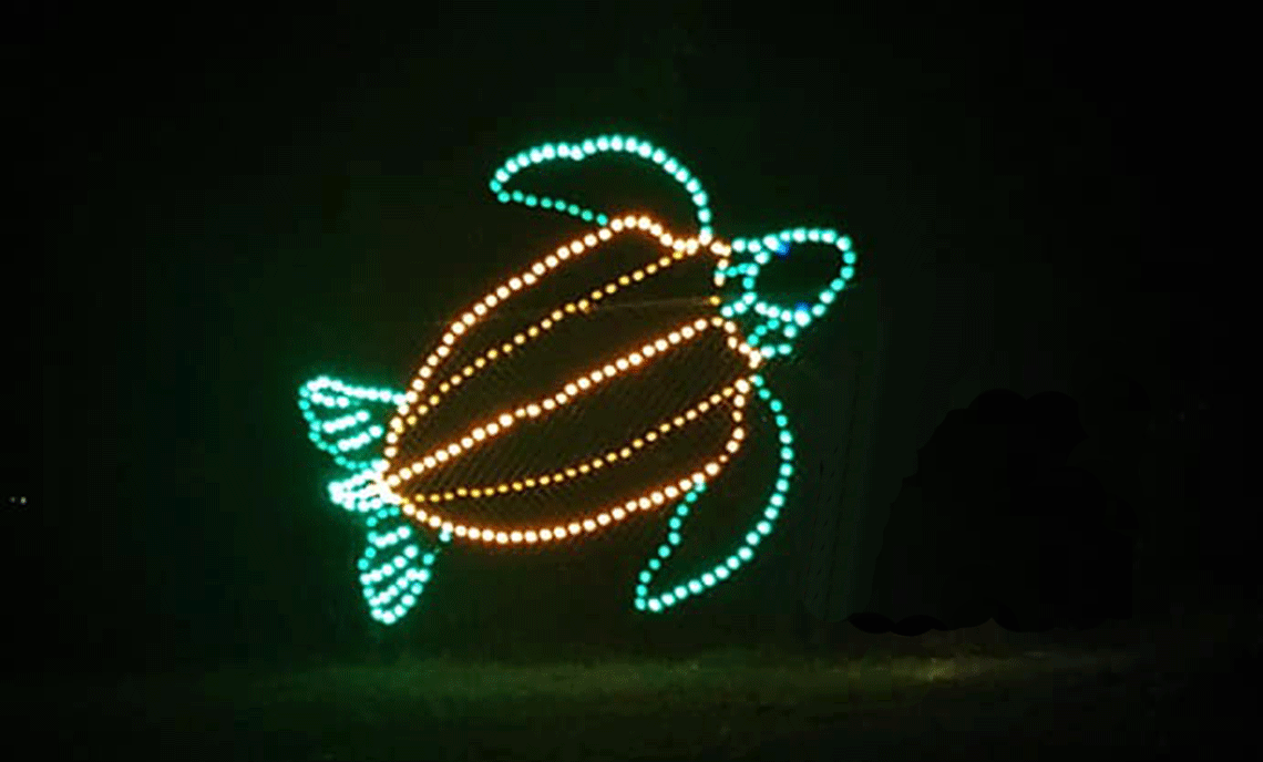 One of the giant turtles created by the CPTC Welding program on display at the 2018 Fantasy Lights at Spanaway Park.