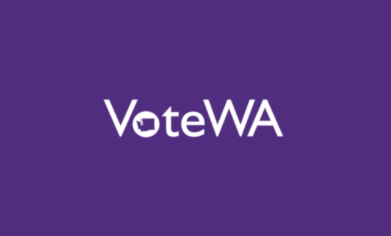 The words Vote Washington on a purple background