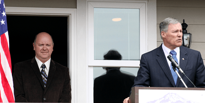  Governor Jay Inslee speaking at the Zero Energy House grand opening in May 2013.