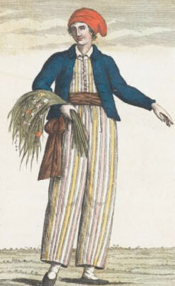 Allegorical portrait of Jeanne Baret dressed as a sailor, dating from 1817, after her death. Unknown - 18th century print. Originally found in Navigazioni di Cook del grande oceano e intorno al globo, Vol. 2 (1816) d'après Cristoforo Dall'Acqua (1734-1787).